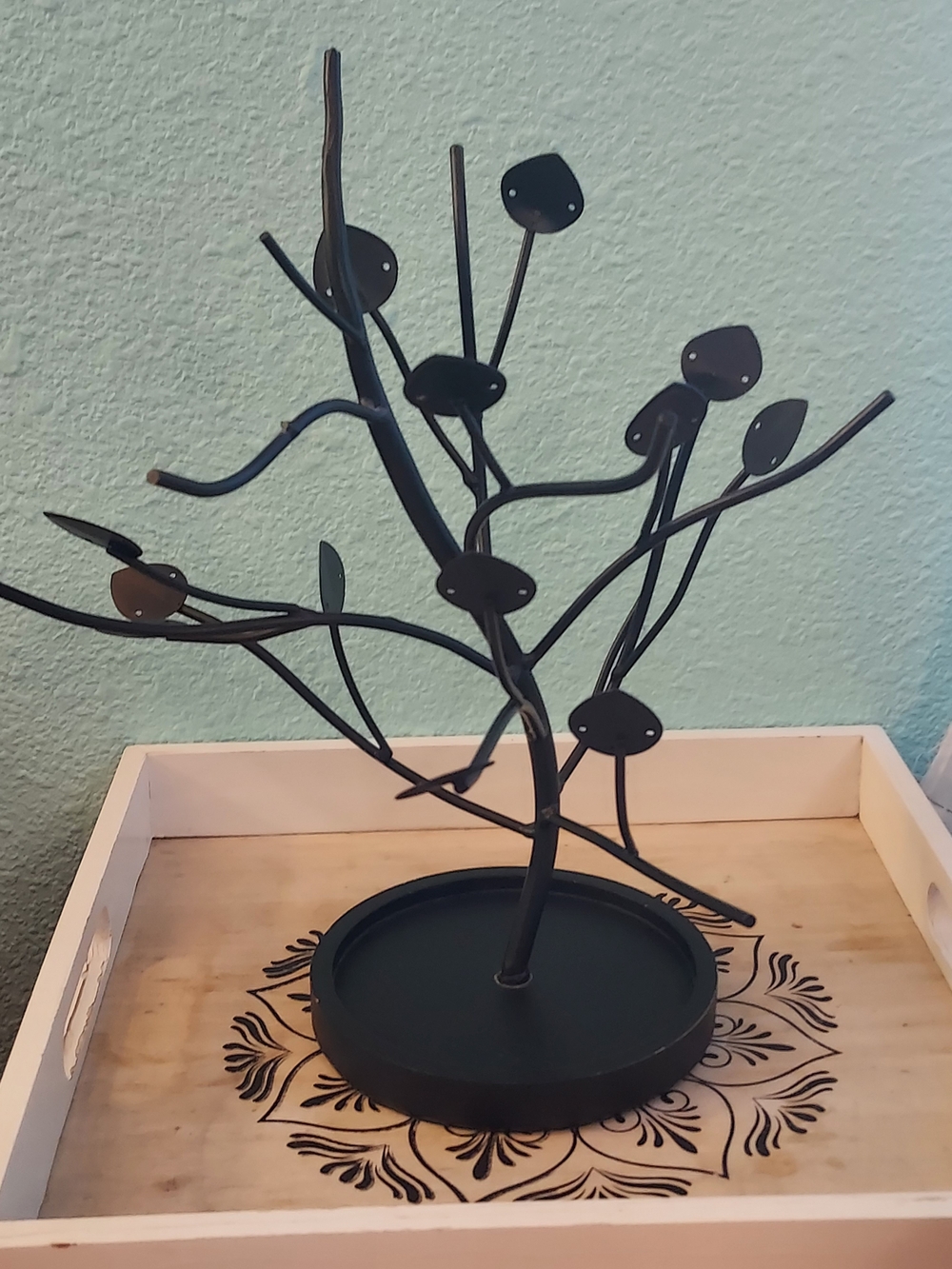 Black Metal Tree Jewelry Organizer - Minimalist Branch Display